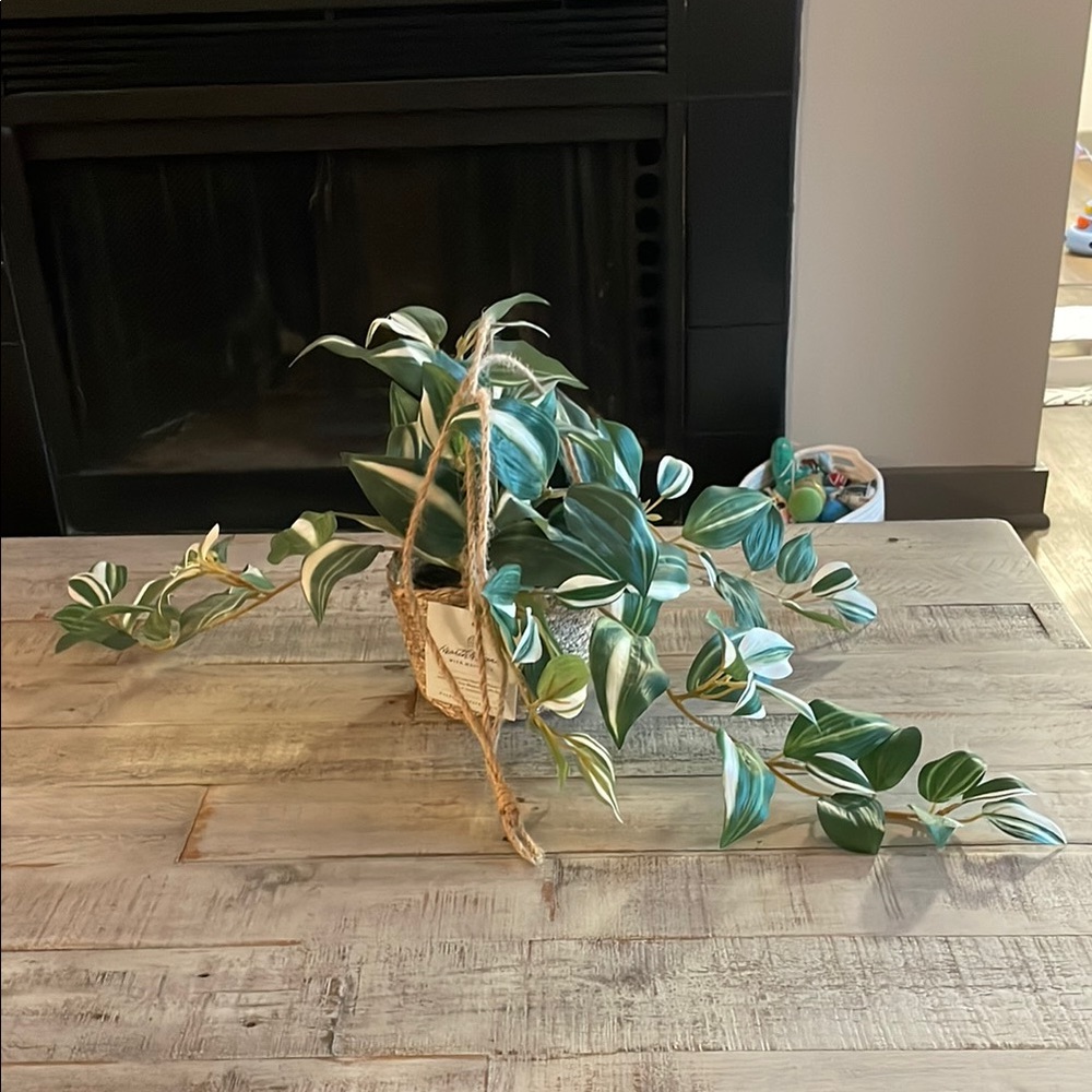 Green and White Faux Hanging Plant